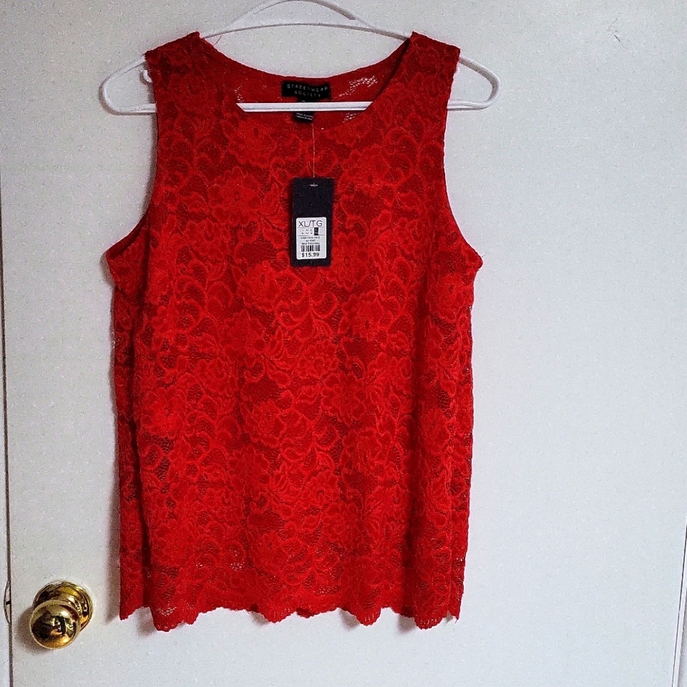 Streetwear society,red lace sleeveless top for women US XL SKU 61205084